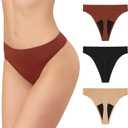 INNERSY Period Thongs Underwear for Women Seamless Thongs No Show Sexy Panties 3-Pack (Large)