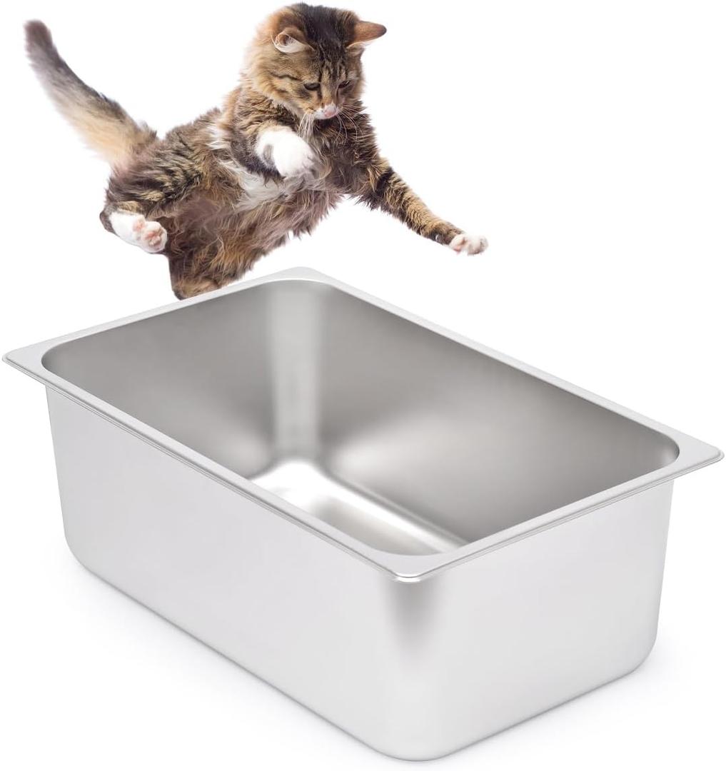 Kichwit Stainless Steel Cat Litter Box with High Sides, Metal Litter Pan for Cat, Non Stick Smooth Surface, 21.1" L x 13.1" W x 7.8" H
