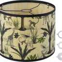 Bamboo Lamp Shade With Tropical Plants Chandelier Covers, Bohemian Farmhouse Drum Lamp Shade for Table Lamp Floor Lamp, Rustic Rattan Light Fixture for Bedroom Living Room (11.8x11.8x9 inch)