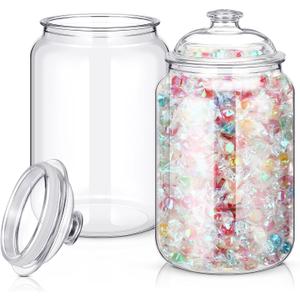 Nuogo 2 Pcs 1 Gallon 128 oz Candy & Cookie Jar Plastic Jars with Lids Decorative Apothecary and Candy Buffet Container Clear Airtight Food Storage Canister