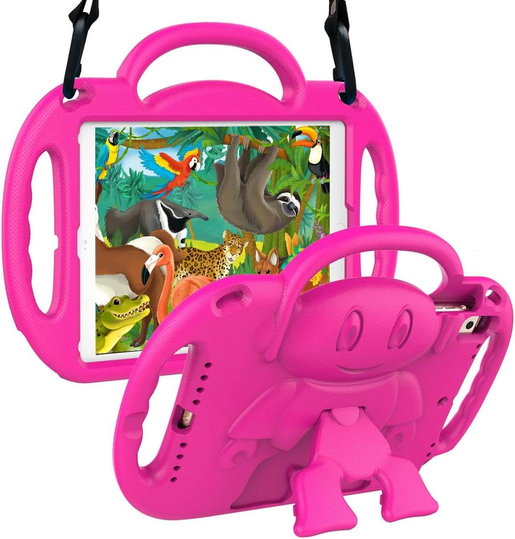 SUPLIK Kids Case for iPad 5th/6th Generation (9.7 inch, 2017/2018), iPad Air 1 & Air 2 & Pro 9.7 Case with Shoulder Strap Handle Stand for Apple iPad 5/6 & iPad Air 1st/2nd Gen, Pink