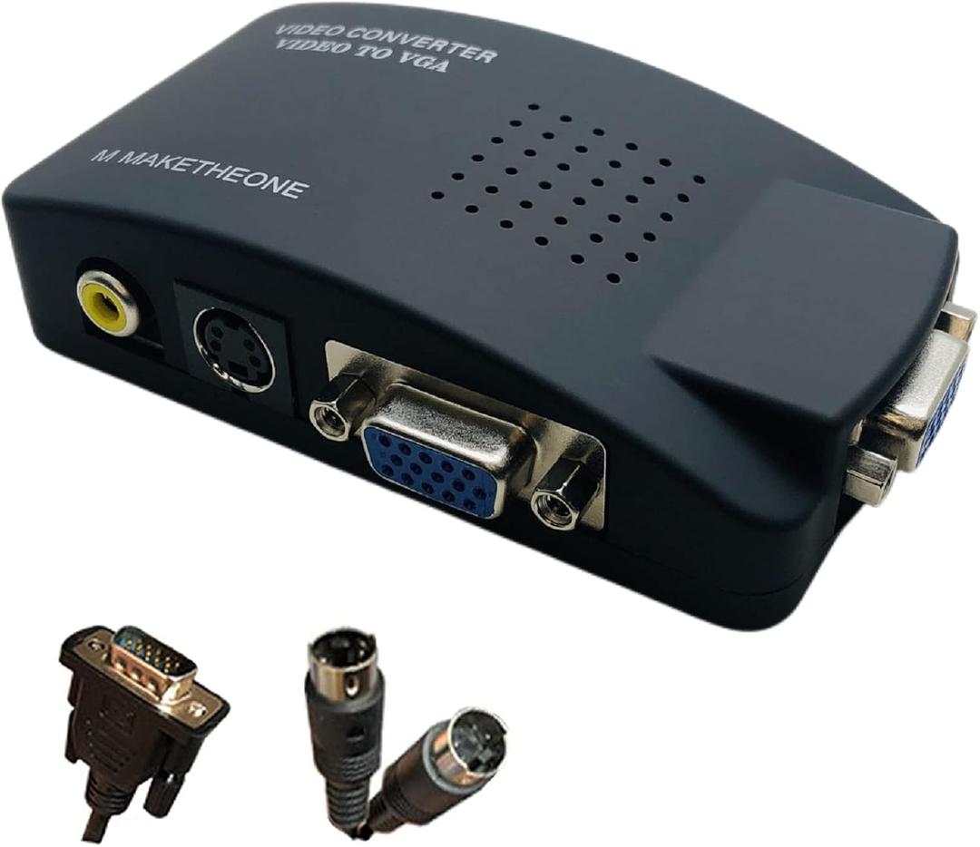 M MAKETHEONE RCA to VGA Adapter, Composite AV S-Video RCA Input to VGA Female Output Converter, Transfer Video Graphic Signal from CCTV PC Laptop DVD DVR VCR TVBox to Monitor Projector Computer