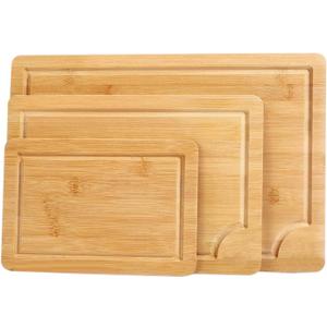 Bamboo Cutting Boards for Kitchen Set of 3, Bamboo Wood Cutting Boards with Juice Grooves, Chopping Board Meat Fruit Vegetable Charcuterie Board for Meat, Vegetables, Fruits, Cheese Square