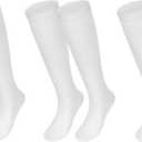 Kids School Socks Girls Knee High Socks Black White 3 Pairs (S)
