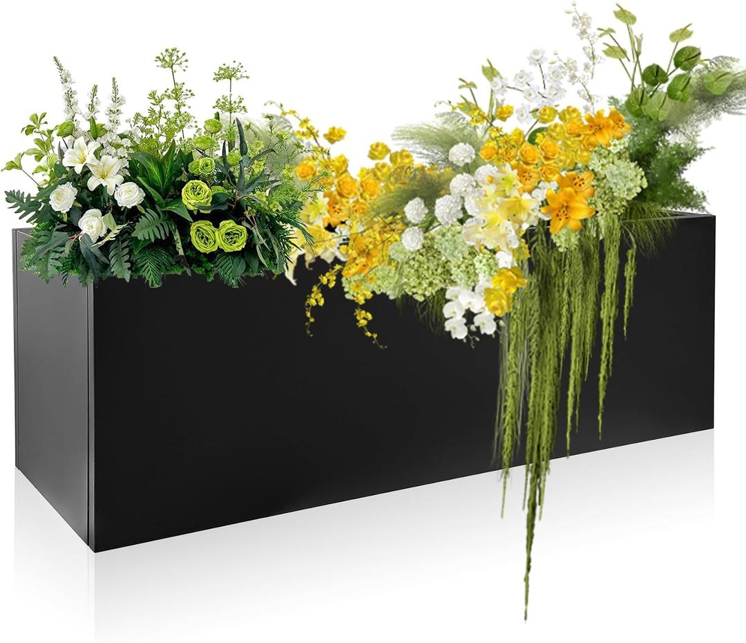 Metal Planter Box 46" x 16" x 16" Large Rectangular Planter Heavy Duty Galvanized Steel Tall Plant Boxes with Insert Shelf and Drainage Holes for Outdoor Patio Yard Garden Porch Terrace