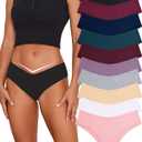 CuteByte 10 Pack Womens Cotton Underwear Sexy Stretch V-Waist Ladies Panties Low Rise Cotton Cheeky Hipster L