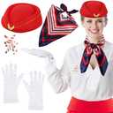 XEPST 2PCS Flight Attendant Costume for Women - Flight Attendant Hat Scarf Gloves Brooch for Women Halloween Costumes Cosplay