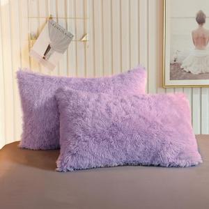 XeGe Faux Fur Throw Pillow Cases, Plush Shaggy Soft Pillow Covers, Fluffy Velvet Decorative Pillowcases Light Purple, Furry Fuzzy Pillow Shams Lavender Zipper Closure, Set of 2(Standard, Orchid Tint)