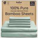 Bambaw 100% Viscose Derived from Bamboo Sheets Queen Size Set  6pcs Deep Pocket Cooling Queen Sheets, Fits Up to 16'' with Elastic Corner Straps, Buttery Soft & Breathable (Sea Glass)