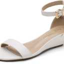 DREAM PAIRS Women's Ingrid Ankle Strap Low Wedge Sandal (5, White/Pu-2)