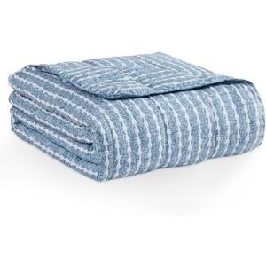 L'AGRATY Weighted Blanket - 48"x72" 15lbs Cooling Breathable Heavy Blanket Microfiber Material with Glass Beads Big Blanket for Adult All-Season Summer Fall Winter Soft Thick Comfort Blanket (Blue and White Stripe Pattern)