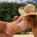 Women Brazilian Bikini Two Piece Triangle Set Tie String Spaghetti Strap Thong Swimsuits (Pink, L)