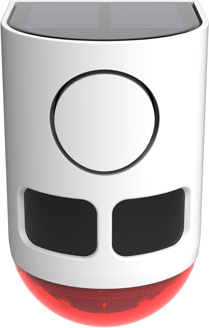 ChunHee Solar Motion Sensor Alarm Outdoor 4 Working Mode Dog Barking Motion Activated Alarm 129dB Loud Sound Noise Maker IP65 Waterproof Motion Detector with Strobe Light for Yard Farm Garden (1PCS)