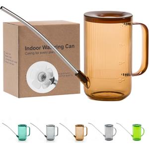 Tennedriv Green Long Spout Watering Can Indoor, Small Watering Cans for House Plants, Flowers, Succulents (Brown) (34oz)