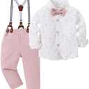 YALLET Toddler Baby Boy Clothes Suit Gentleman Wedding Outfits Formal Dress Shirt+Bowtie+Suspender Pants 18-24 M