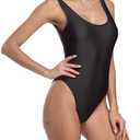 MIAIULIA Women's Retro 80s/90s Inspired High Cut Low Back Padding One Piece Swimwear Bathing Suits (Black, S)