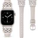 TOYOUTHS Compatible with Apple Watch Bands Women 38/40/41/42mm Dressy Slim Leather Strap with Designer Celtic Knot Interlock Buckle Bracelet for iWatch Series 11 10 9 8 7 6 5 4 SE 3 2 1, Starlight