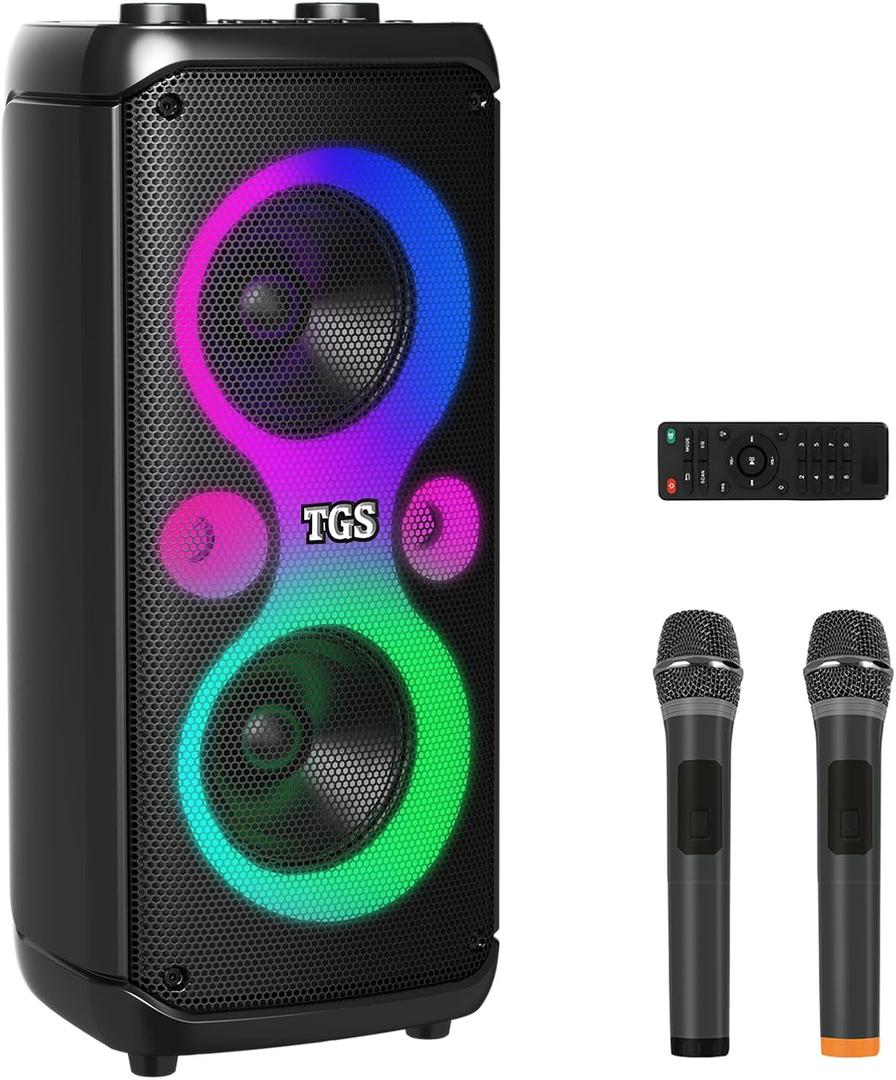 Karaoke Machine for Adults with 2 Wireless UHF Microphones, Dual 6.5" PA System for Party with Disco LED Lights, Portable Bluetooth Speakers & Kids, Supports for TF Card/USB, AUX in, FM, REC,TWS