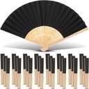 Yinkin 24 Pack Folding Fans Bamboo Handheld Folded Craft Hand Japanese Chinese Fans for Weddings Bridal Dancing Church DIY Decoration Women Gift Party Favors (Black)
