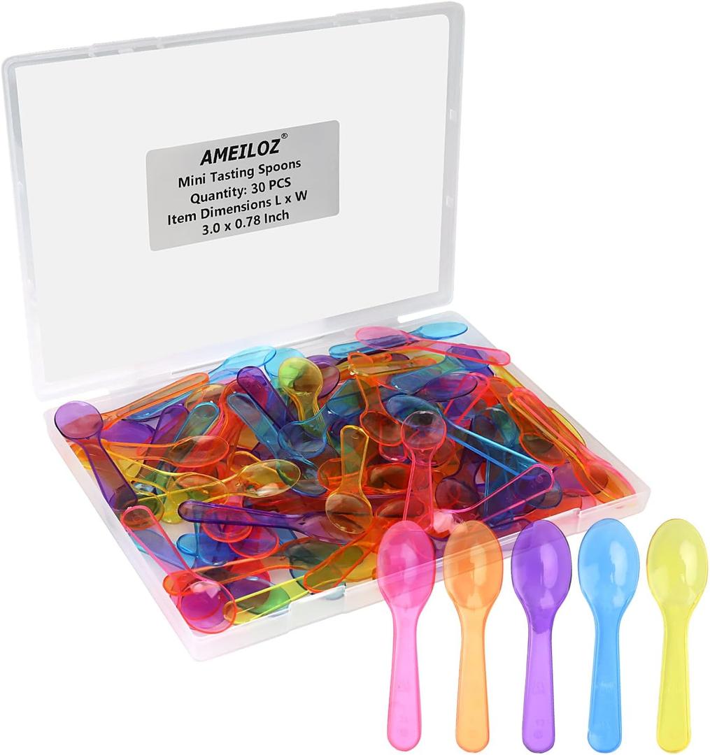 3 Inch Tiny Mini Tasting Spoons Colored Disposables Small Taster Spoon, Mini Sampling Spoon for Desserts Pudding Jello Shots Ice Cream (1 Pack of 30 PCS)