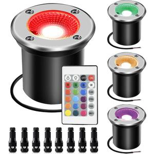 RGBW Low Voltage Landscape Light In-ground Lights with Connectors LED Well Light Waterproof IP67 3W DC12V Color Changing Outdoor In-Ground Lights Pathway Garden Deck Driveway Lamp(Multicolor)
