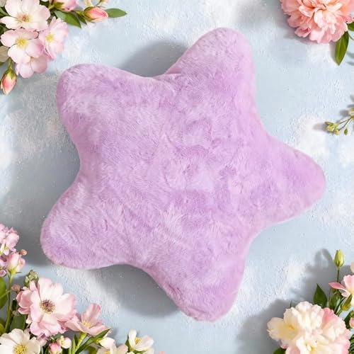 YRXRUS Star Pillows, Purple Star Shaped Pillow, Decorative Throw Pillow Gifts, Cute Plush Room Decor, Fluffy Faux Rabbit Fur 18"x18" Pillows for Living Bedroom