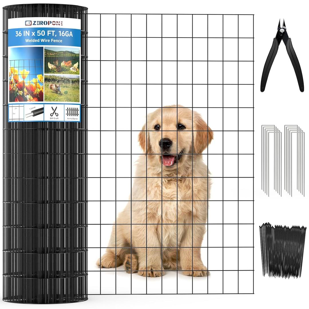 ZeroPone Black PVC Coated Welded Wire Fence 36 Inch x 50 Foot, 2 x 3 Inch 16GA Garden Border Fencing Roll Metal Wire Mesh Animal Barrier Fence for Yard Plant Vegetable Protection Dog Poultry Netting