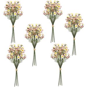 18 Pcs Small Artificial Daisy Flowers Fake Wildflowers Spring Flowers Silk Chamomile Faux Daisies with Stems for DIY Floral Arrangements Wedding Table Centerpieces Party Decor (Pink)