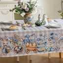 Joyfol Day Buffalo Plaid Easter Tablecloth, Bunny Waterproof Rectangle Table Cloth, Blue Flowers Washable Table Cover for Spring Dining Party Decor (84 X 60 Inch), Grey Checkered