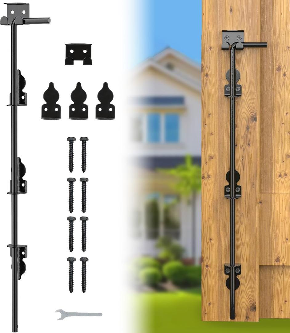 FMhotu 24" Cane Bolt Drop Rod for Gate, Heavy Duty Gate Latch for Wooden Fence Metal Gates, Gate Ground Stopper Hardware for Wood PVC Vinyl Metal Gates, 1 Pack