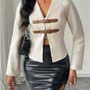 GORGLITTER Women's Dressy Cropped Jacket Buckle Front Long Sleeve V Neck Elegant Blazers Fall Trendy 2025 (M)