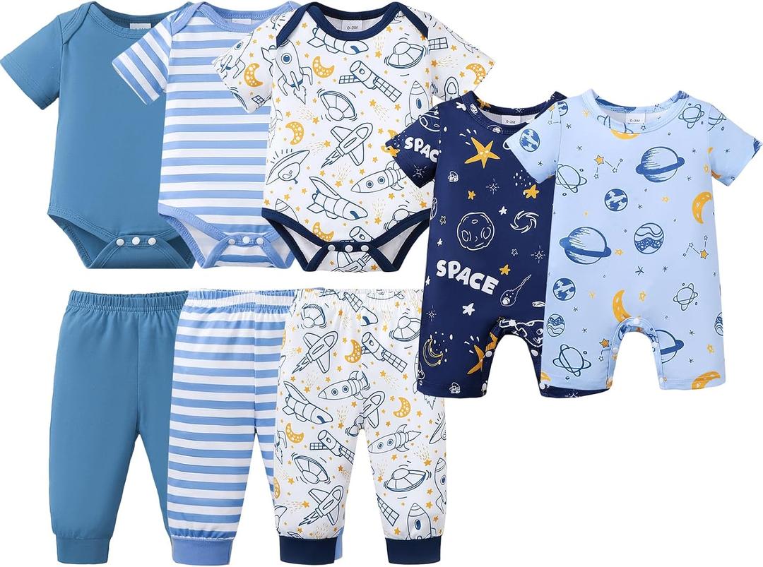 NZRWAWS Newborn Baby Boy Clothes Preemie boy Infant Boy Outfi Romper Pant 10 Pcs Solid Clothing Set, Size: Preemie
