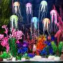 Yinder 17 Pcs Fish Tank Decorations, Include 11 Aquatic Plants and 6 Artificial Jellyfish, Colorful Fish Tank Plastic Plants Accessories for Aquarium Household and Office