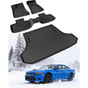 Floor Mats & Cargo Liner for Dodge Charger 2011-2023: Charger RWD/for Chrysler 300 RWD Custom Fit All Weather TPE Rubber Car Floor Mats, 4PCS Set Black Waterproof Carpet Protection Accessories