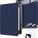 360 Degree Rotating Case for 7" Kindle Paperwhite (12th Generation-2024 Release), Detachable Magnetic Design Protective Adjustable Stand Cover Clear Back with Auto Sleep/Wake, Dark Blue