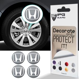 IPG Compatible with Civic Accord CRV VTEC Si Logo Center Cap Overlay Wheel Tire Decals Inner or Outer Stickers (Center Cap:2.25") (4 Units) (Gloss Silver, Outer Logo)