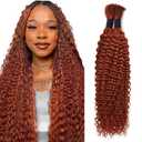 Human Braiding Hair for Boho Braids Ginger 350 20 Inch Curly Human Hair for Boho Braids 2 Bundles 100g Boho Hair for Braiding 100% Deep Wave Bulk (Ginger350,20inch)