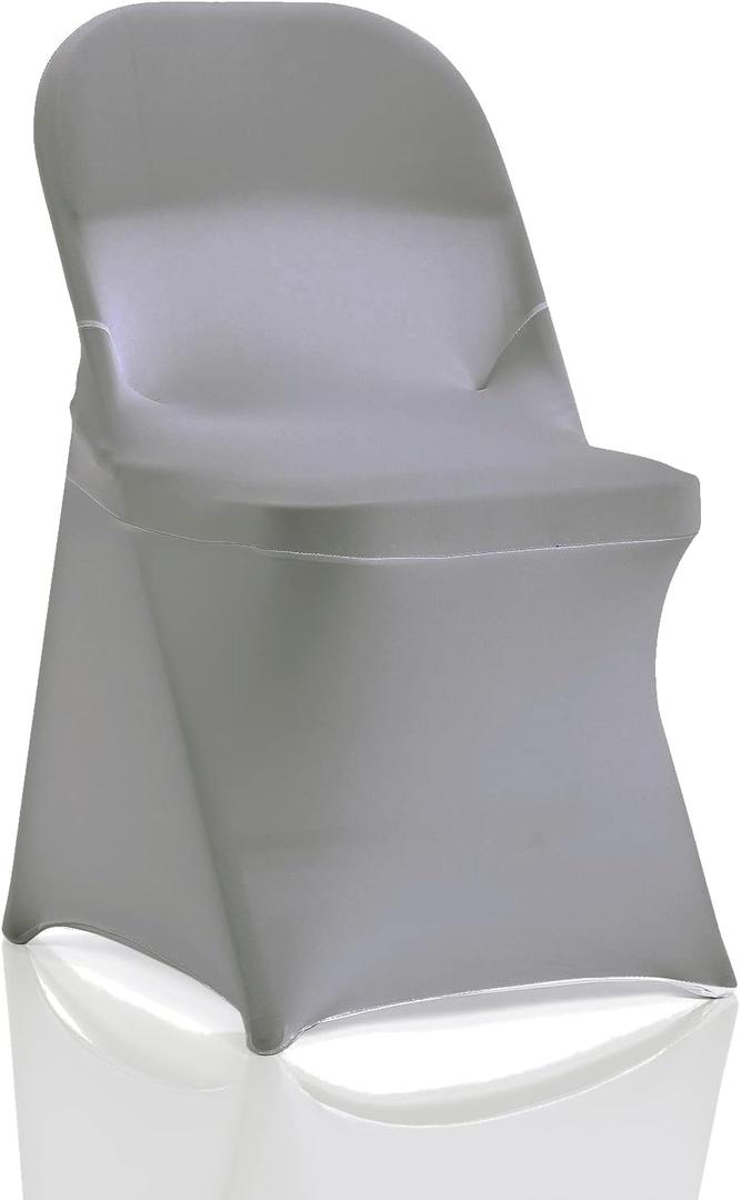 bricia 12 PCS Grey Stretch Spandex Folding Chair Slipcovers, Dining Room Chair Covers Stretch Chair Slipcovers Protector for Wedding, Banquet, and Party