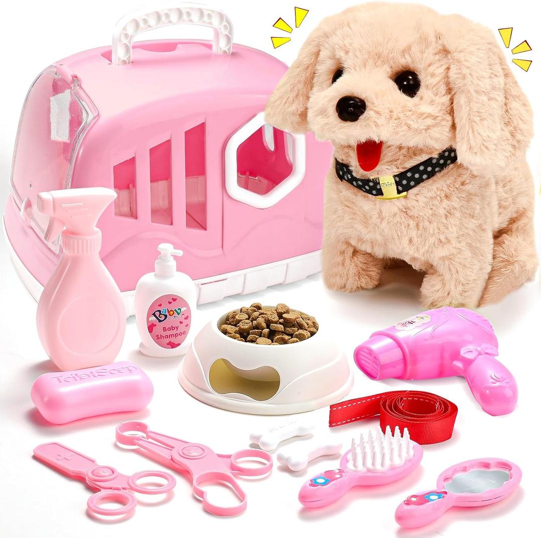 14PCS Dog Toys for Kids, Walking Barking Electronic Interactive Plush Puppy Toy with Carrier and Accessories, Pet Care Toy Set for Kids, for Girls and Boys 3 4 5 6+ Year Old (Pink) 14PCS Dog Toys for Kids, Walking Barking Electronic Interactive Plush Puppy Toy with Carrier and Accessories, Pet Care Toy Set for Kids, for Girls and Boys 3 4 5 6+ Year Old (Pink)