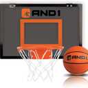 AND1 Over The Door Mini Hoop: - 18x12 Easy to Install Portable Basketball Hoop with Steel Rim, Includes 5 Mini Basketball, Indoor Game Set for Children and Adults (GREY / ORANGE)