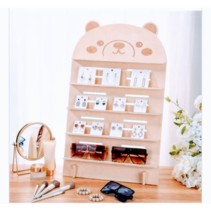 Briwooody 5 Tier Greeting Card Display Stand for Vendors 26 Inch Sticker Display Stand Bear Wooden Bookmark Holder with Adjustable Height for Retail Counter, Craft Trade Shows, Palyroom