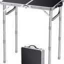 FUNYKICH 2ft Small Folding Camping Table, 3 Height Adjustable Portable Picnic Table, Lightweight Aluminum Outdoor Tables with Carry Handle for Camping, Picnic, BBQ, 58x40cm(L22.8 xW15.7), Silver