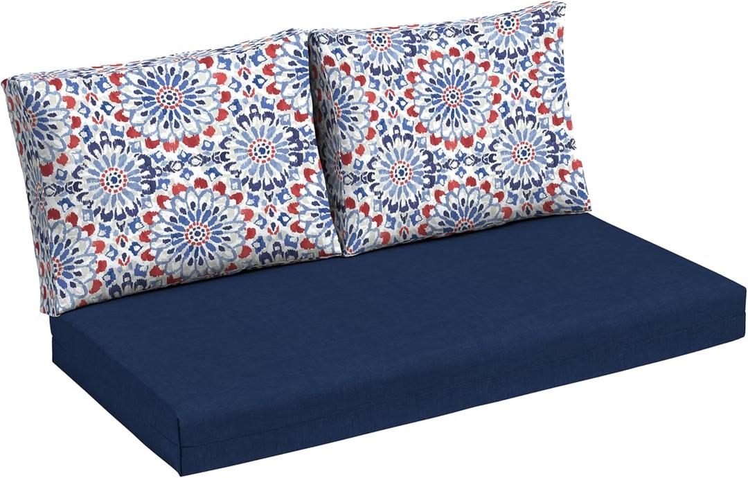 Arden Outdoor Loveseat Cushion Set, 48 x 24, Water Repellent, Fade Resistant, Cushion Set for Couch, Bench, and Swing, Clark Blue