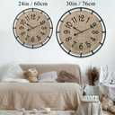 24 Inch Large Farmhouse Wall Clock, Metal Rustic Wood with Silent Quartz Movement, Easy Read Arabic Numerals, Battery Powered Round Decorative Wall Clock for Living Room Bedroom Kitchen Office, Black (Arabic Numerals), 24in