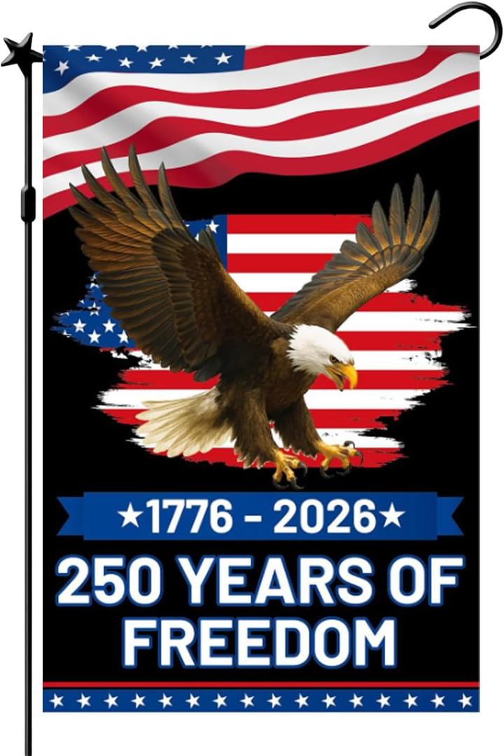USA 250th Anniversary Garden Flags,12 x 18 Inch American Flag Garden Banner with Eagle Design 1776-2026 Commemorative Double-Sided Independence Day Decor for Yard Indoor Outdoor Garden Decoration