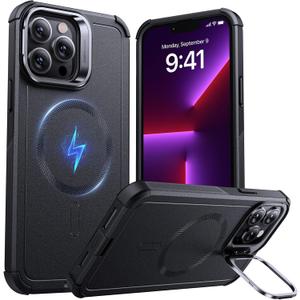 ESR for iPhone 13 Pro Case with Stand, 23 ft Military-Grade Drop Protection Heavy Duty Magnetic Phone Case, Compatible with MagSafe Accessories, Cyber Series, Black