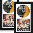 2 Pcs CD Display Frame, 12" x 6.8" Album Cover Art and CDs Display Frame Self Standing with Wall Hanger, Classic Record Album Frames, Imitation Wood Polystyrene CD Cover, Home (White)