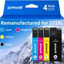 ZIPRINT Remanufactured for 252XL Ink Cartridges Combo Pack Replacement for Epson 252 Ink Cartridges for Workforce WF-3620 WF-3640 WF-7110 WF-7610 WF-7620 WF-7710 WF-7720, 4-Pack(BK/C/M/Y)