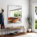 KOCUUY Silver Bathroom Mirror, 48"x36" Large Rectangle Bathroom Mirror for Wall, HD Tempered Glass, Anti-Rust Brushed Silver Frame, Modern Design for Bathroom, Bedroom, Hang Horizontal/Vertical