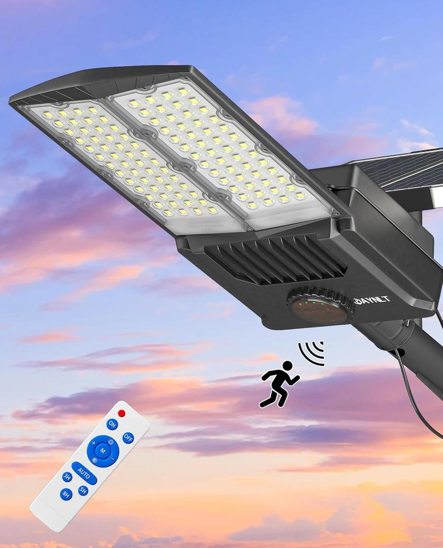 JAYNLT Y-10500W Solar Street Lights Outdoor,6500K 750000LM High Power Parking Lot Lights Commercial Dusk to Dawn, IP67 Waterproof Solar Security Flood Lamps Motion Sensor for Parking,Road